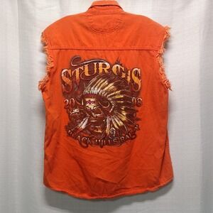 Lightning Clothing Men's M Orange Sturgis Rally 08 Shirt Vest Cotton Biker Skull